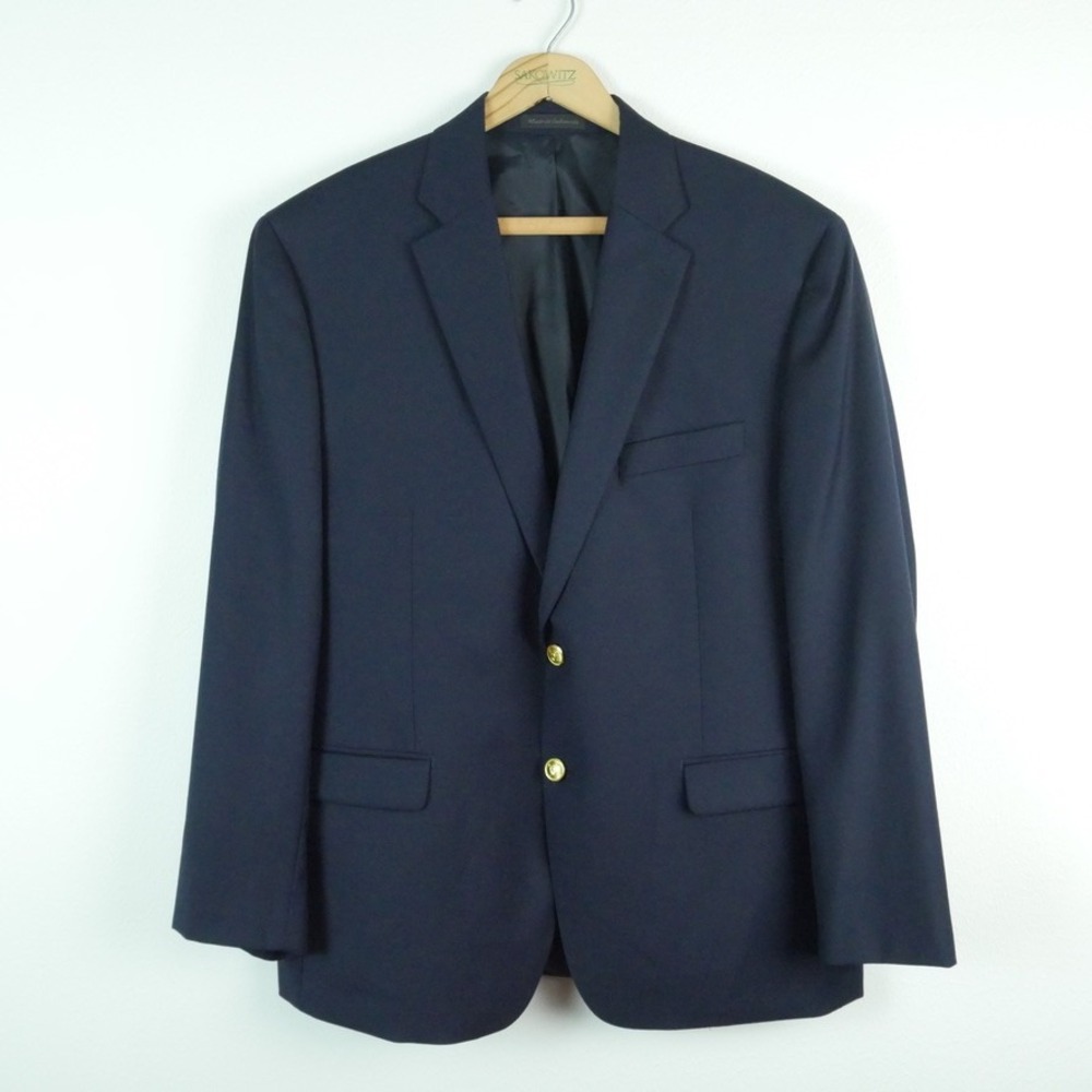 Lauren Ralph Lauren 42S Navy Blue Wool Blazer Gold Crest Buttons Jacket preppy